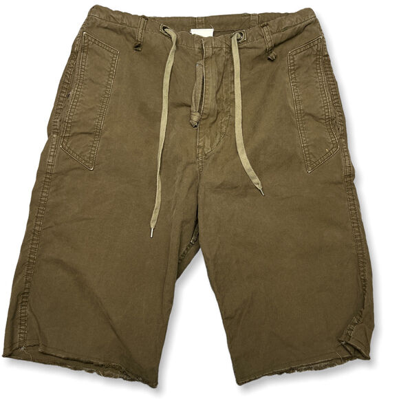 EVER Hiking Shorts 11" Raw Hem SIZE S Green Brown Drawstring Cotton Made USA - Picture 1 of 12